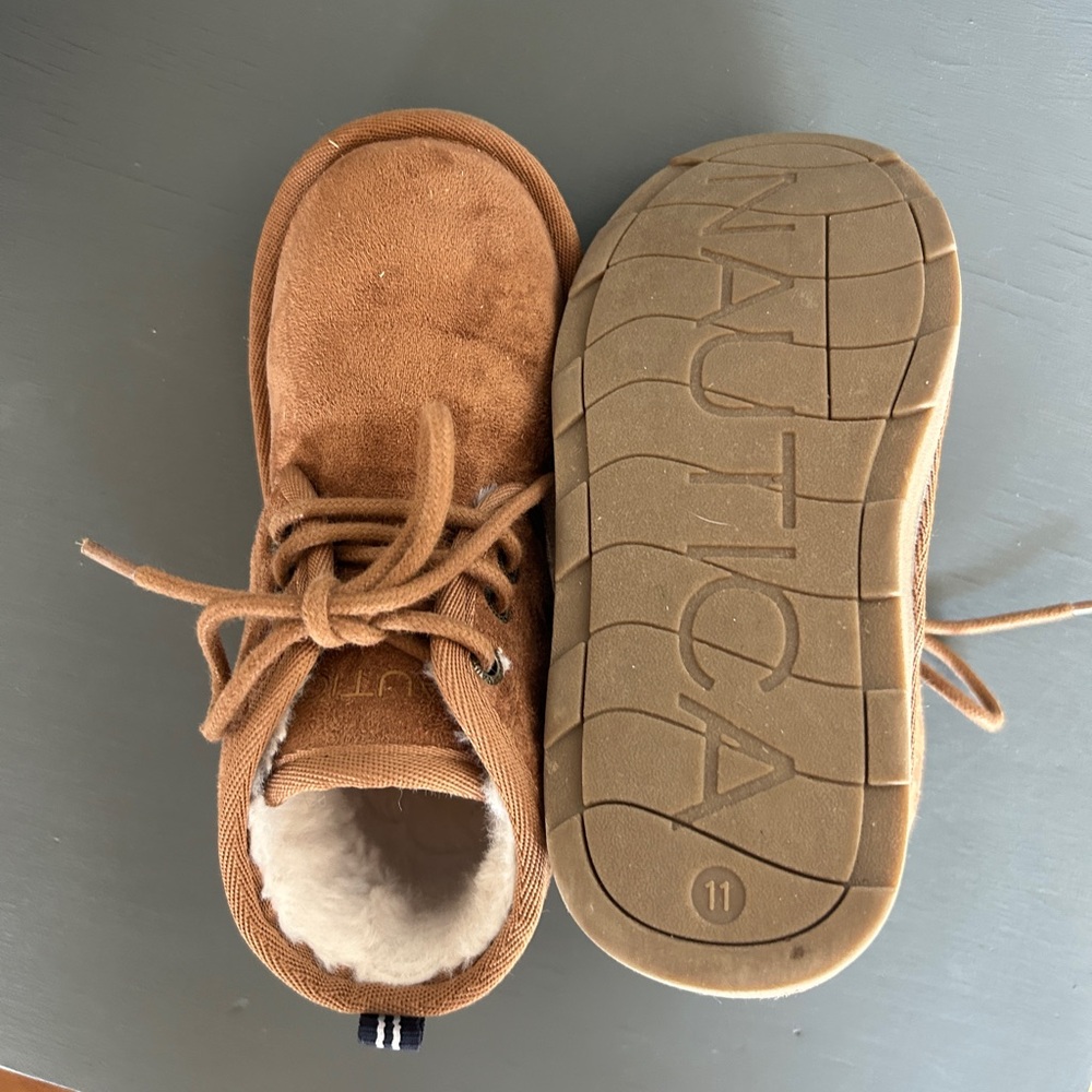 Nautica Kids Suede Lace-Up Boots with Sherpa Lining - Brown - Picture 5 of 5